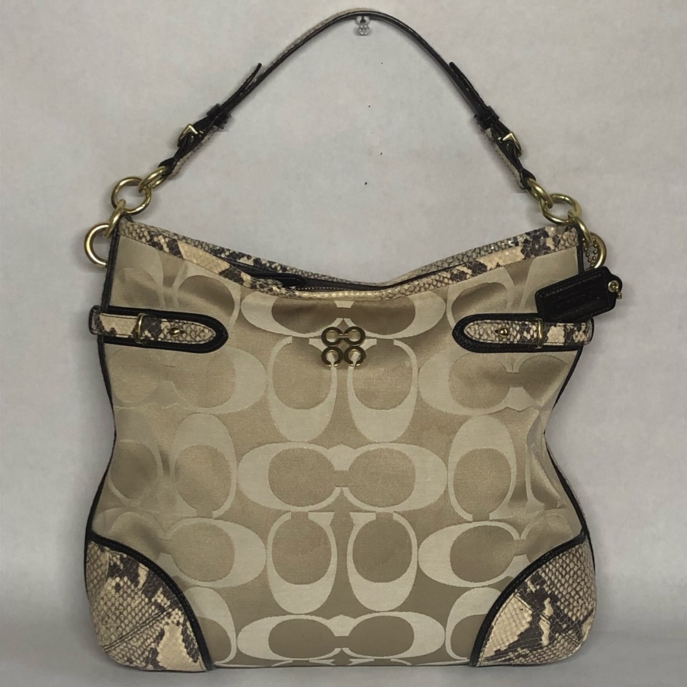 Coach Colette Shoulder Hobo Bag W/ Python Trim - image 1